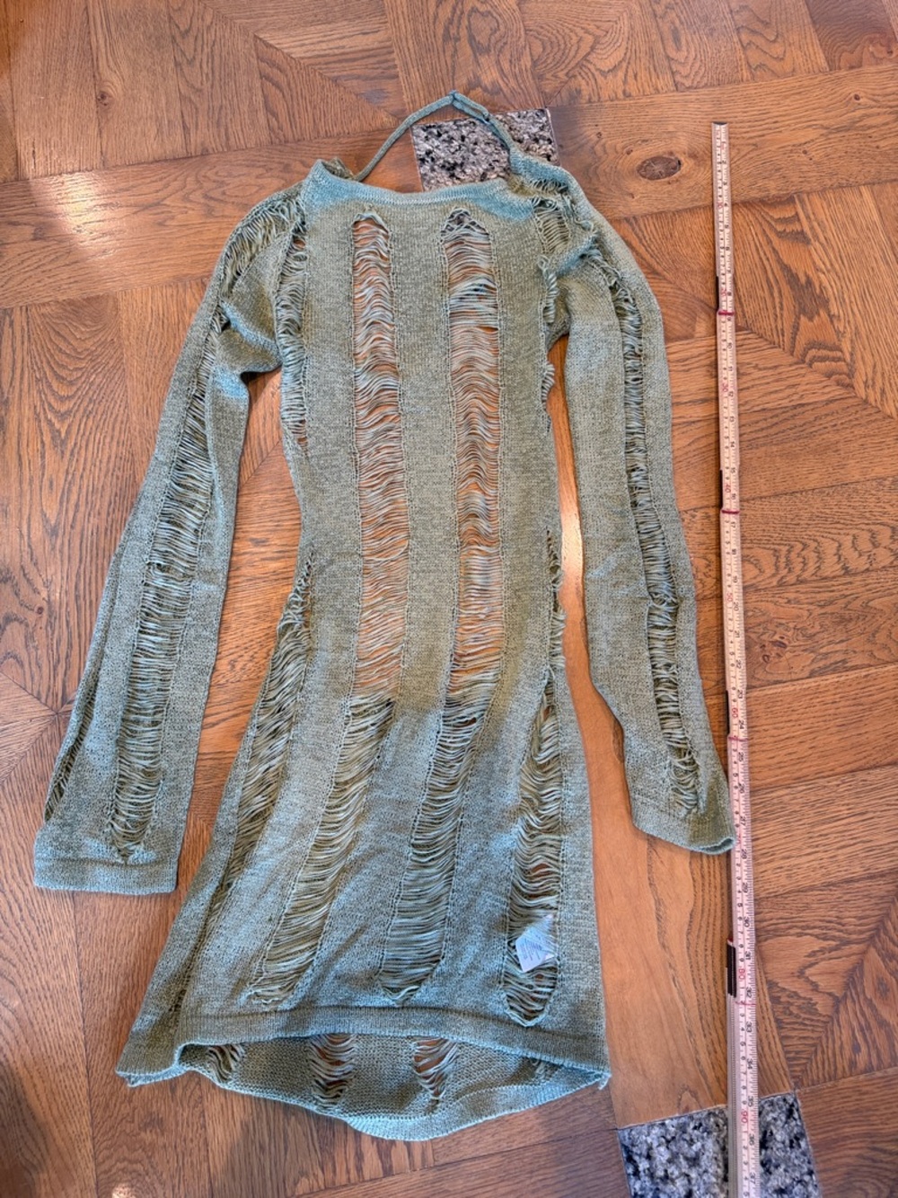 Jaded London Olive Green Distressed Knit Mini Dress - Picture 4 of 7